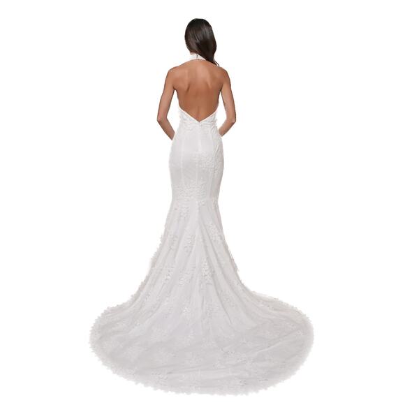 Lulus Glamour White Embroidered Halter Mermaid Maxi Dress Size M NWT - Picture 13 of 15